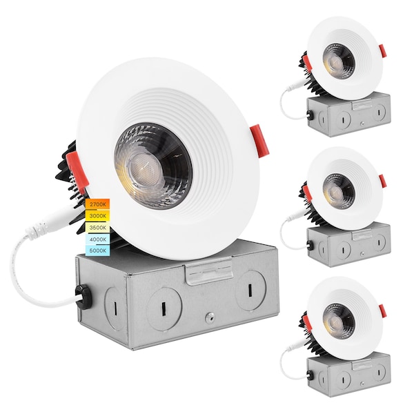 Luxrite 4 Inch LED Recessed Downlights 5 CCT Selectable 2700K-5000K 15W 1100LM Dimmable Baffle Trim 4-Pack LR24950 LR24953-4PK - main